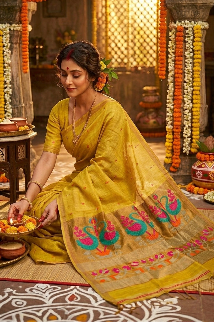 Aponjon Pure Linen Jamdani Saree