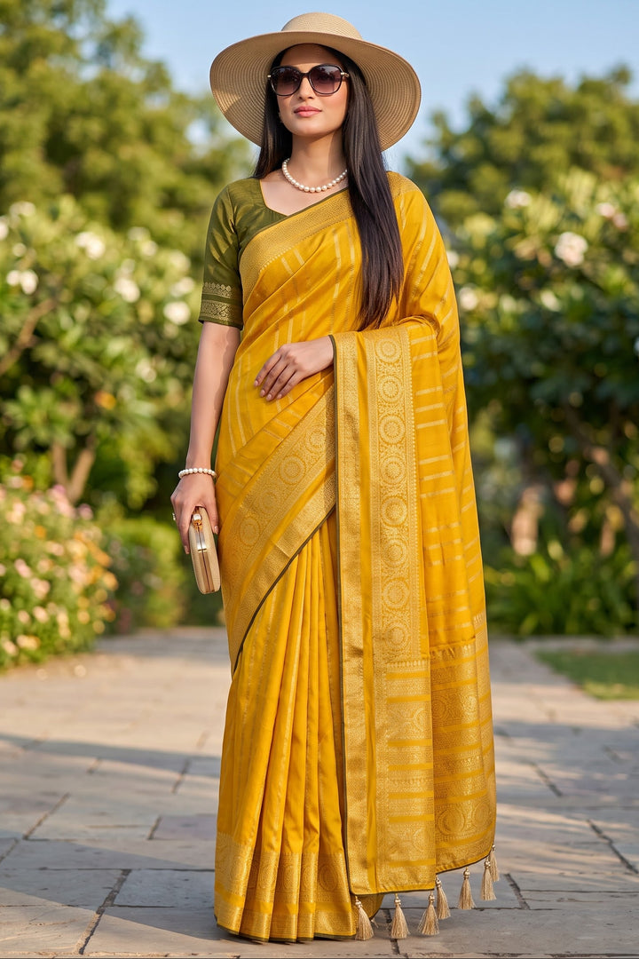 Evelyn in Gold Georgette Silk Saree