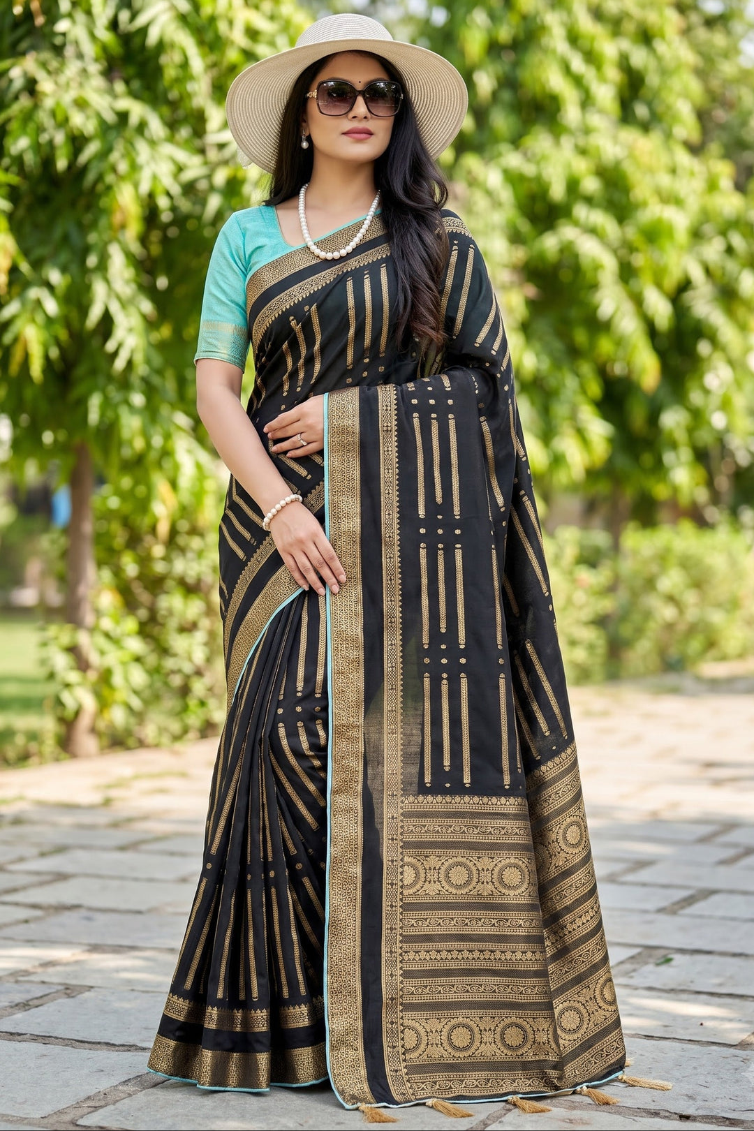 Evelyn in Gold Georgette Silk Saree