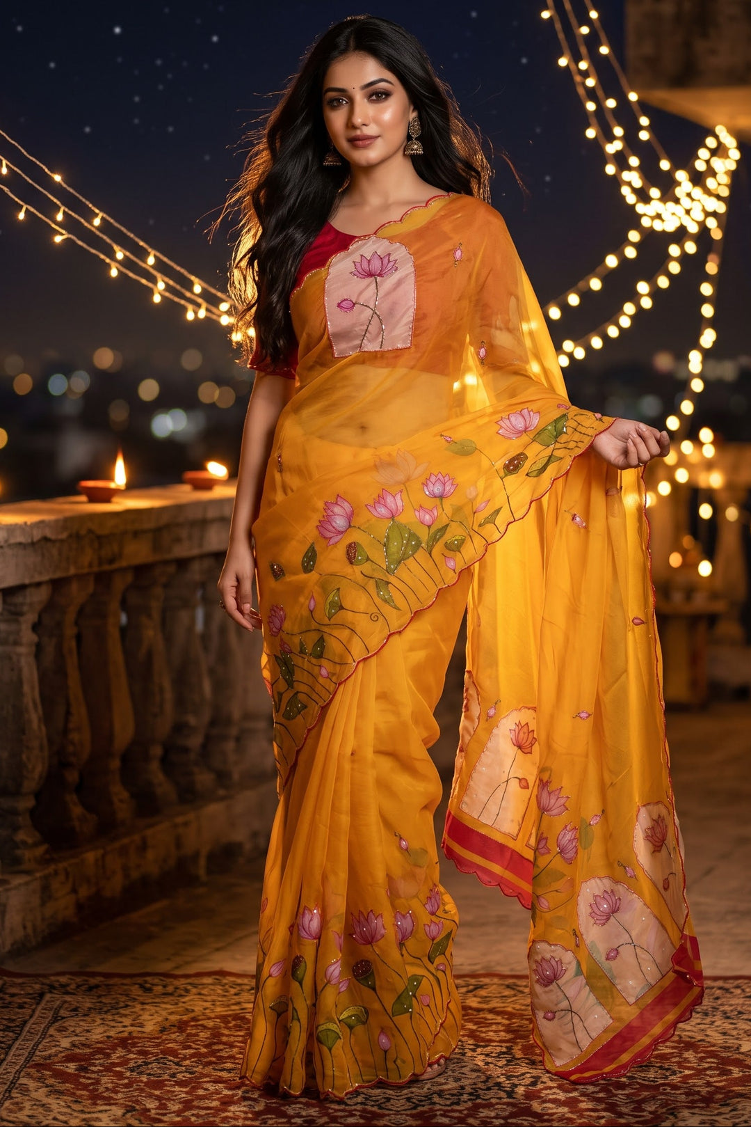Midnight Spark– Digital Floral Print Katdana Saree