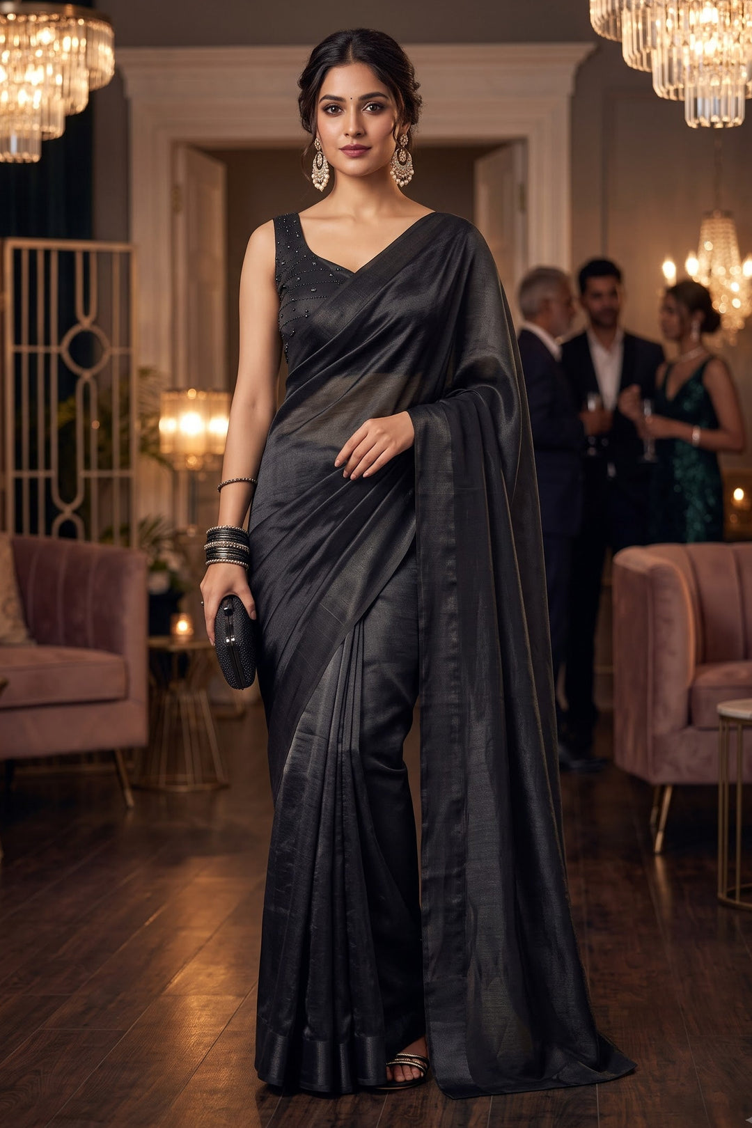 Night Out Glam Satin Silk Saree