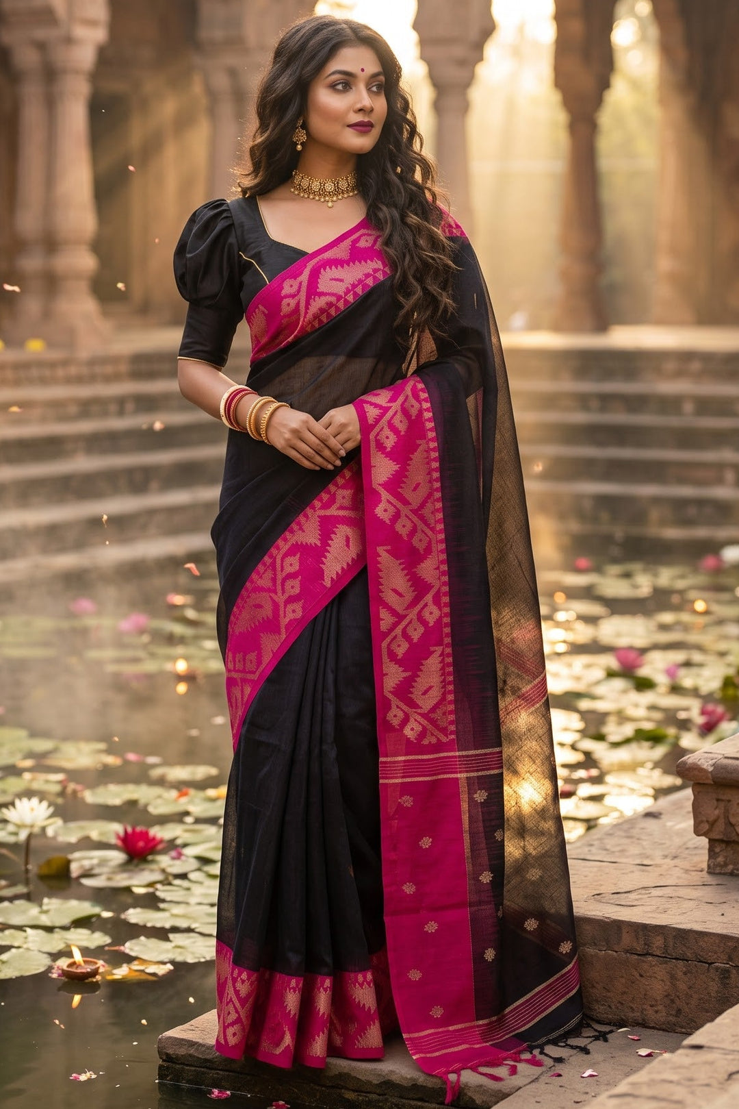 Sesher Bela Karat Linen Jamdani Saree