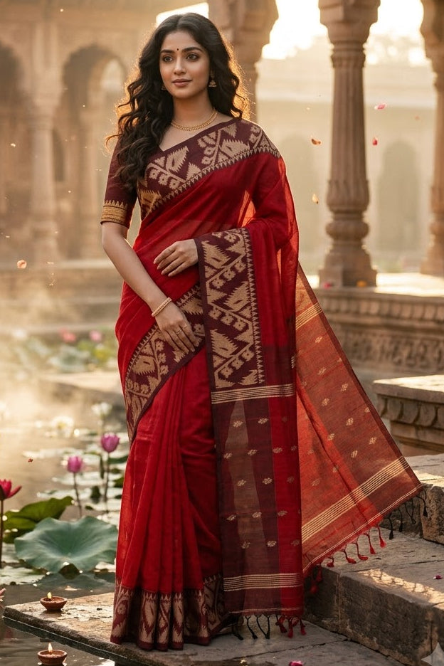 Sesher Bela Karat Linen Jamdani Saree