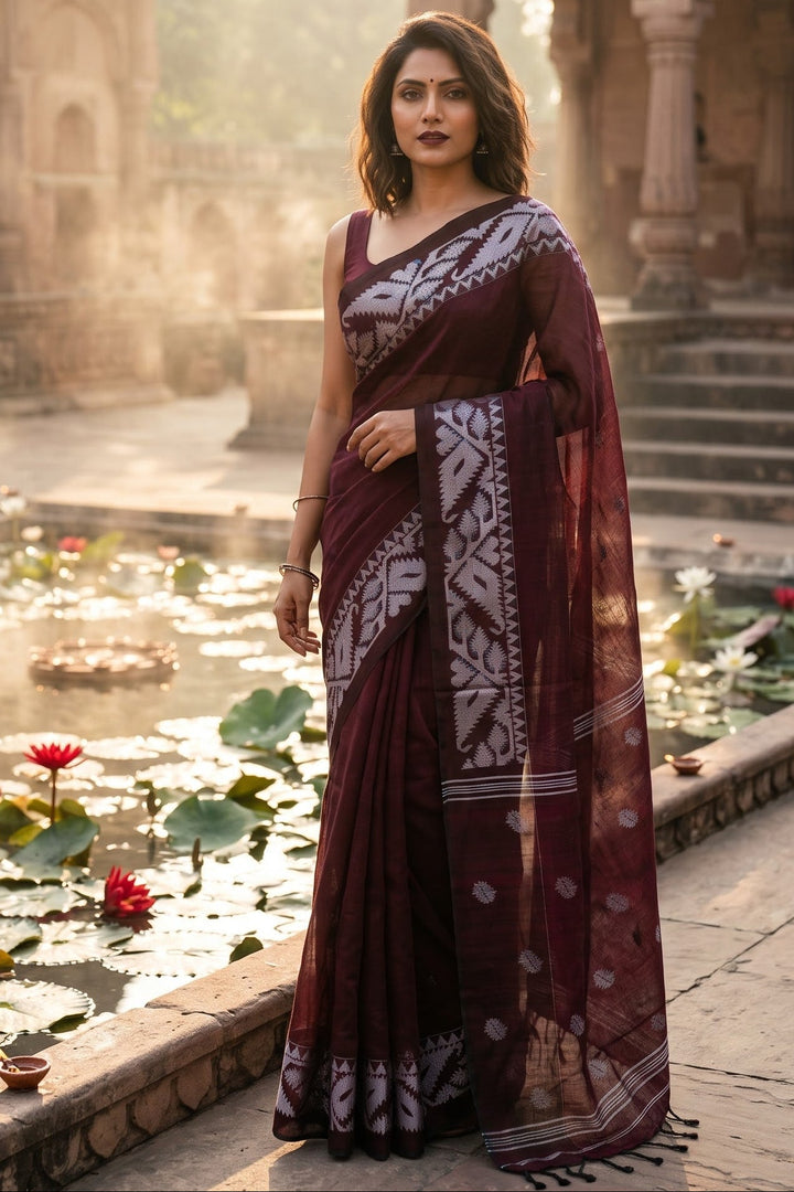 Sesher Bela Karat Linen Jamdani Saree