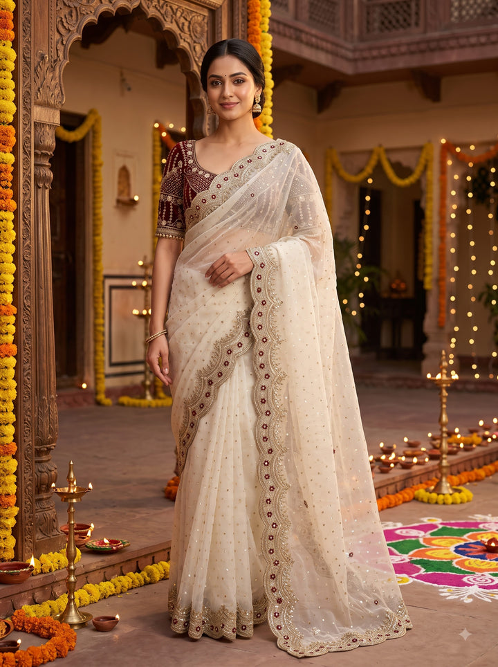 All That Glitters – Sequin & Zari Embroidered Frendy Satin Silk Saree