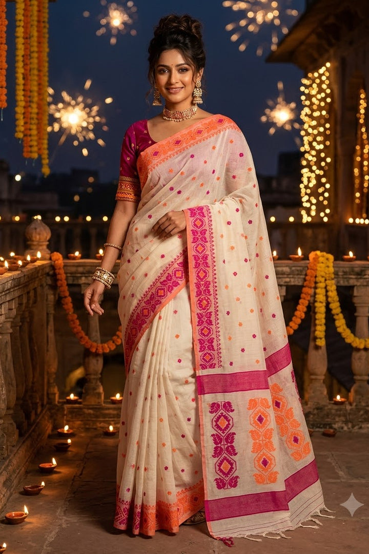 Rajmohini Exclusive Semi Tassar Jamdani Saree