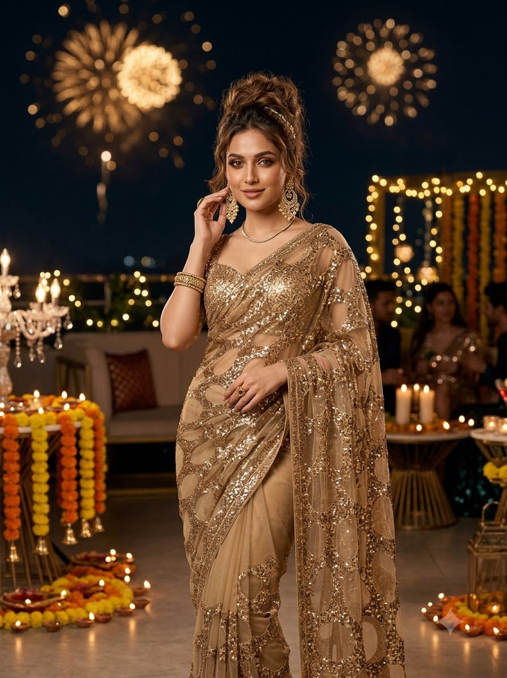 Celestial Gold Net Saree