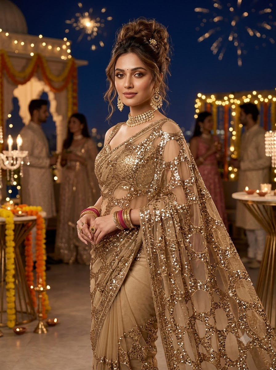 Celestial Gold Net Saree