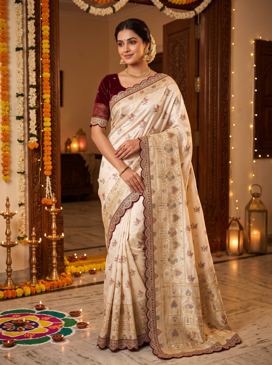 Apsara minakari  Satin silk Saree with Scallop Border