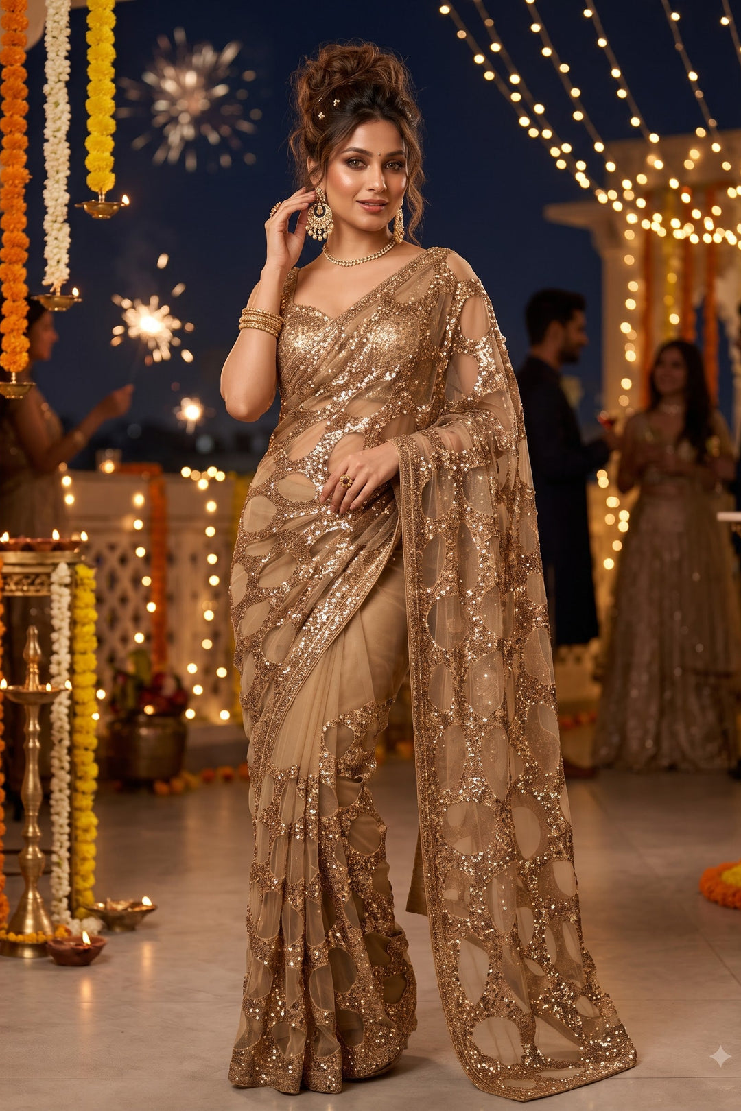 Celestial Gold Net Saree