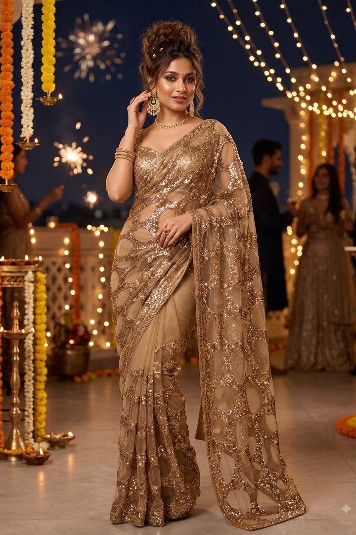Celestial Gold Net Saree