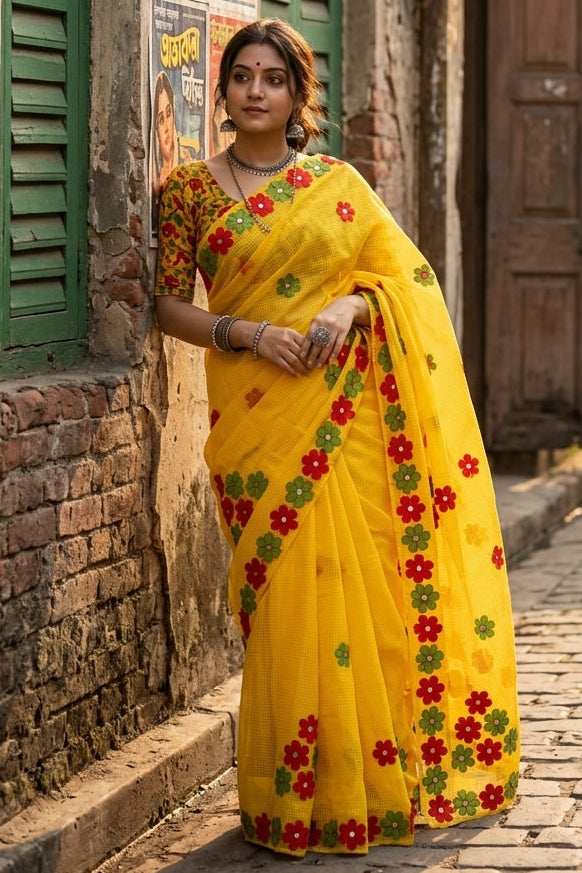 Surdhwani- Reshom Kota Applique Saree