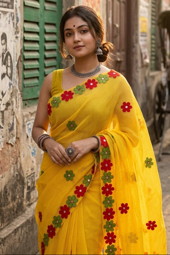 Surdhwani- Reshom Kota Applique Saree