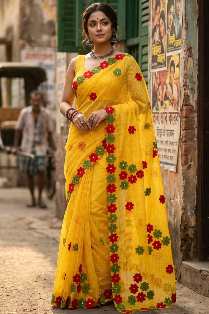 Surdhwani- Reshom Kota Applique Saree