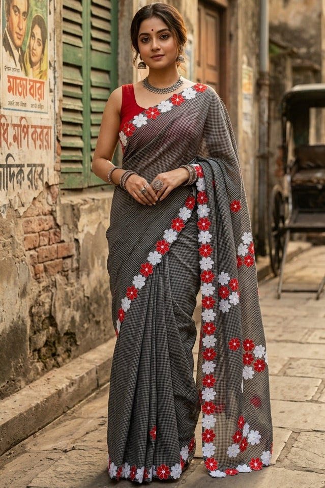 Surdhwani- Reshom Kota Applique Saree