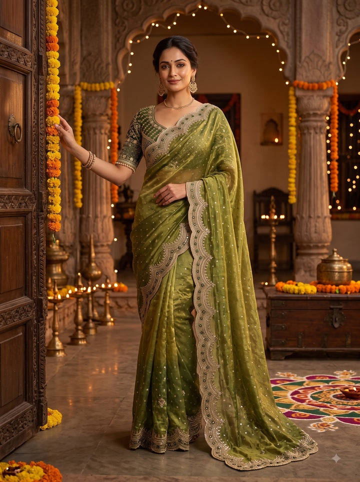 All That Glitters – Sequin & Zari Embroidered Frendy Satin Silk Saree