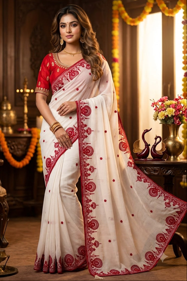 Rangoli Rani Embroidered Silk Saree