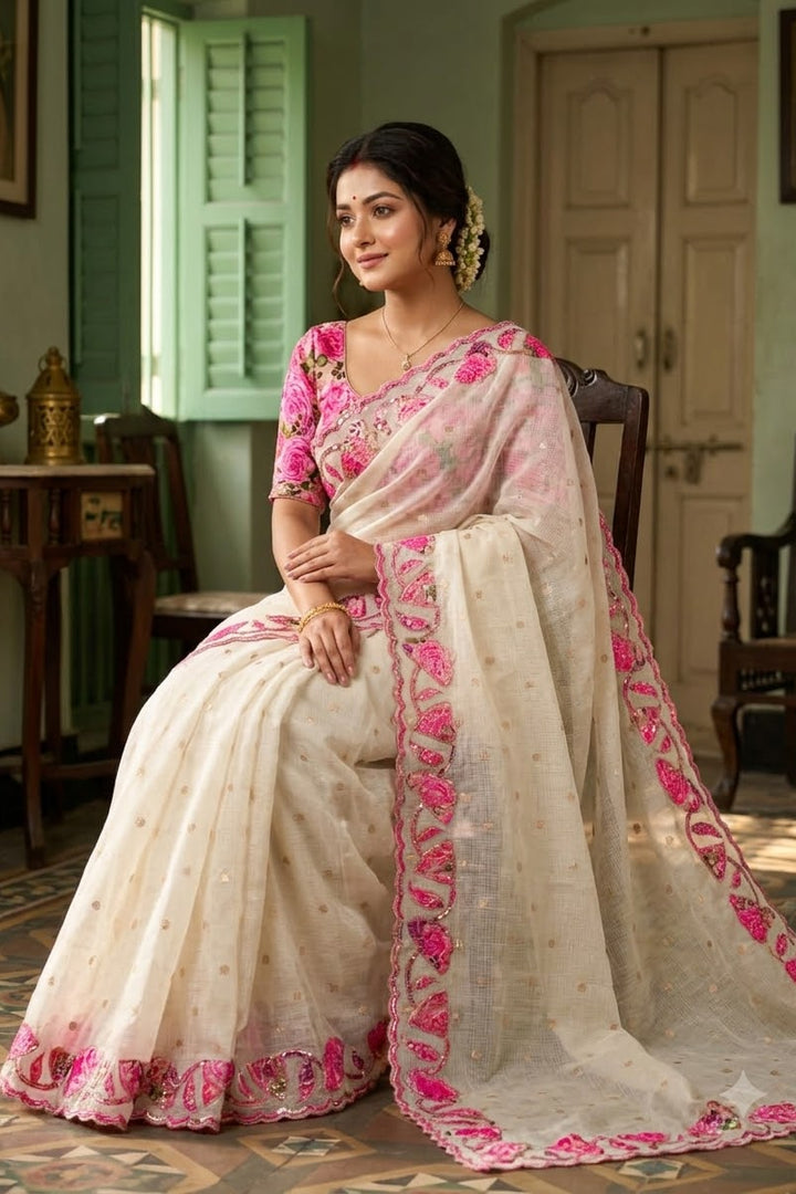 🌸 Phuler Chhoya – Premium Kota Appliqué Saree