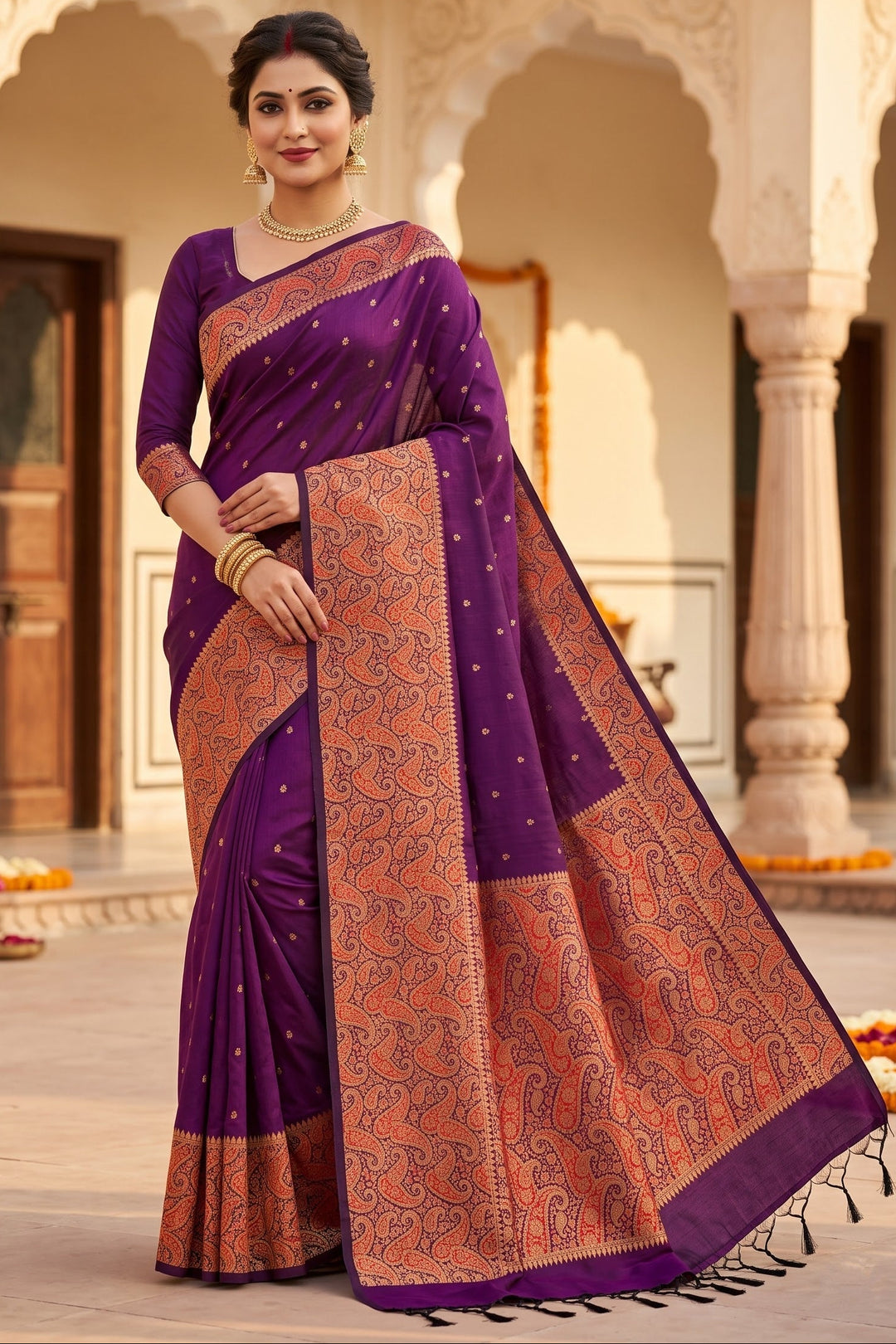 The Sovereign Scarlet Banarasi Semi Katan Silk Saree