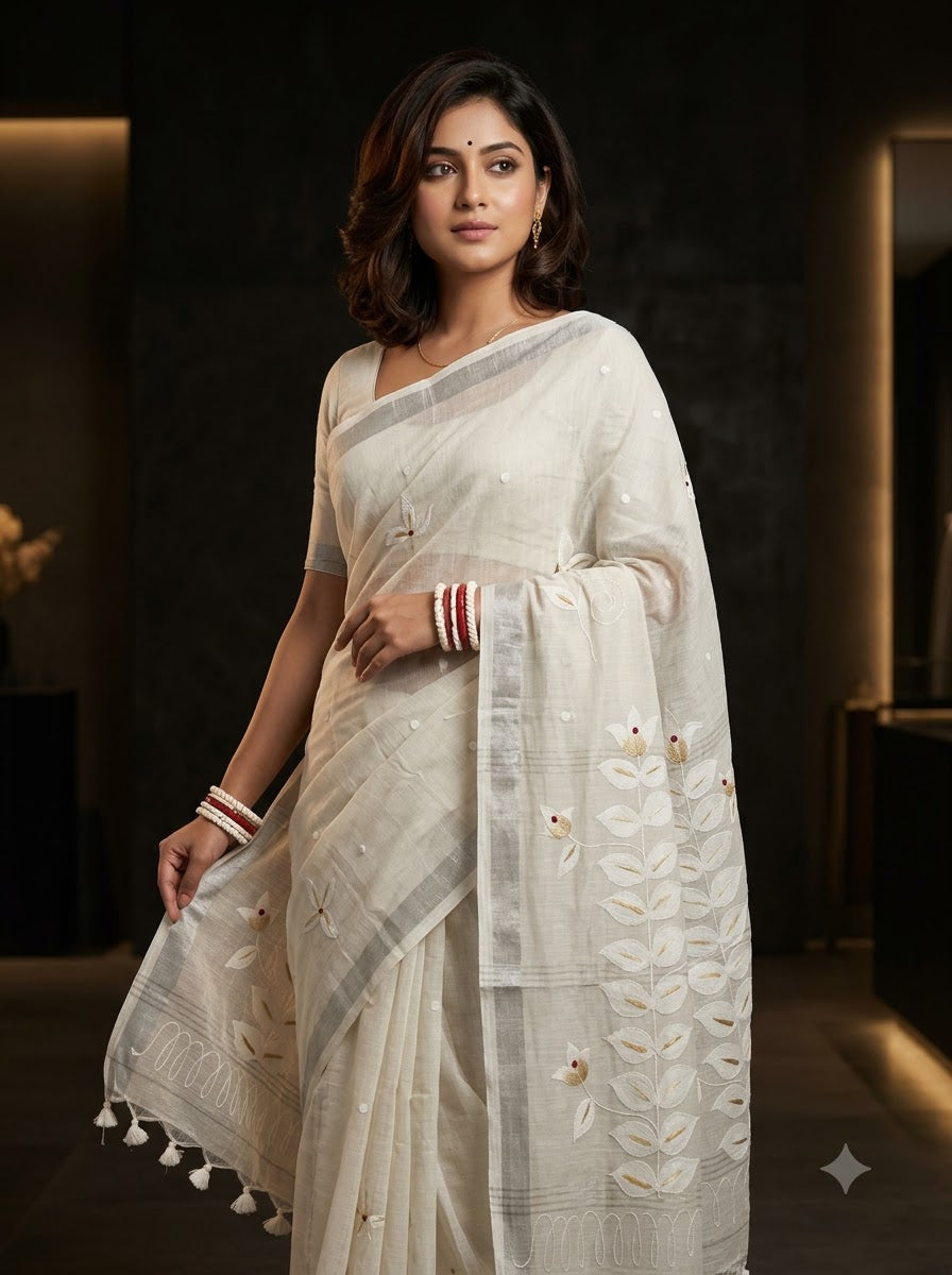 Mudrika Weave Hand Painted Cotton Saree