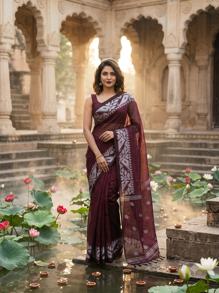 Sesher Bela Karat Linen Jamdani Saree