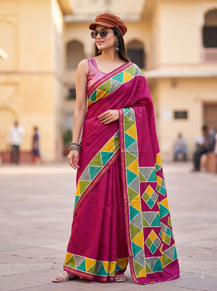 Rang Remix – Semi Matka Silk Multicolour Geometric Print Saree