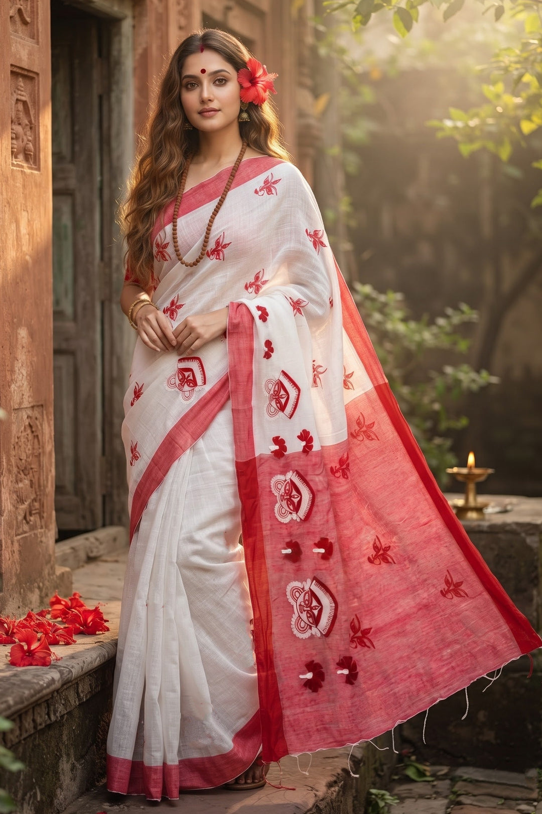 Agomoni Sur (আগমনী সুর)Cotton ( Semi) Saree with Embroidered Work