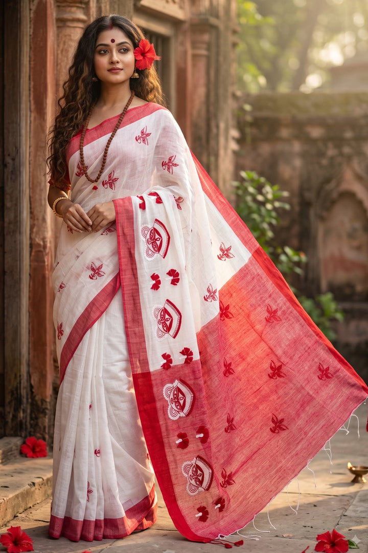 Agomoni Sur (আগমনী সুর)Cotton ( Semi) Saree with Embroidered Work