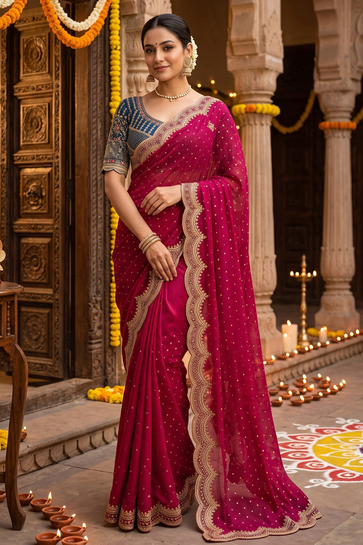 All That Glitters – Sequin & Zari Embroidered Frendy Satin Silk Saree