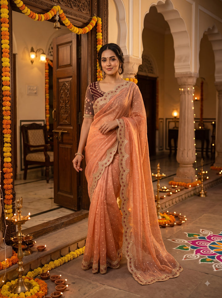 All That Glitters – Sequin & Zari Embroidered Frendy Satin Silk Saree