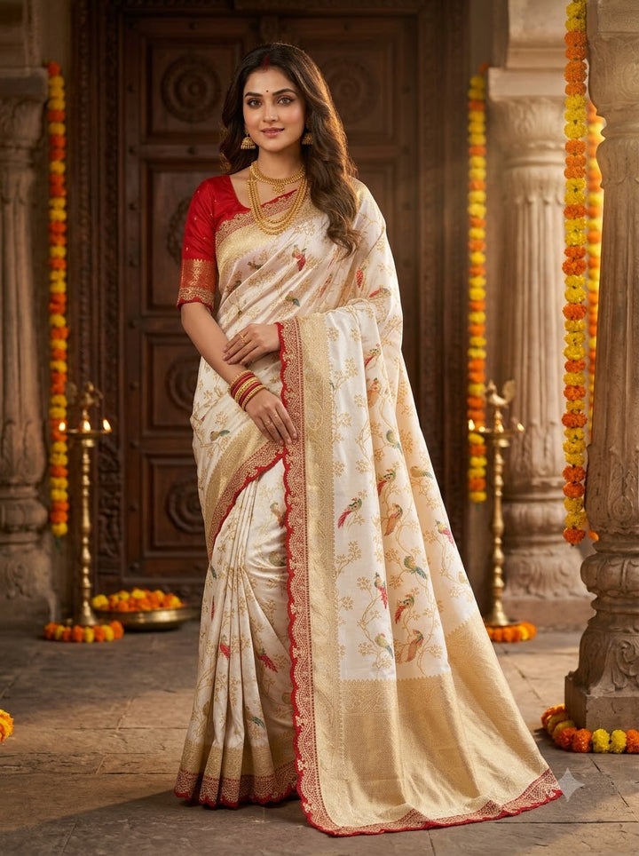 Rajrani Khaddi Georgette Designer Saree with Scallop Border