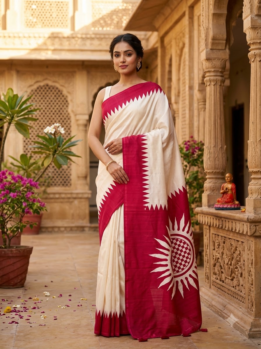 Dhaker Taale Matka Khadi Bapta Print Saree