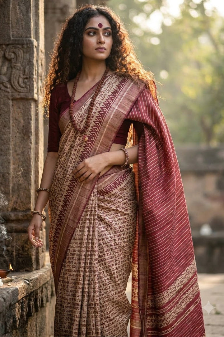 Vedic Scholar - Aabhaangi Ghicha Tussar Silk Saree