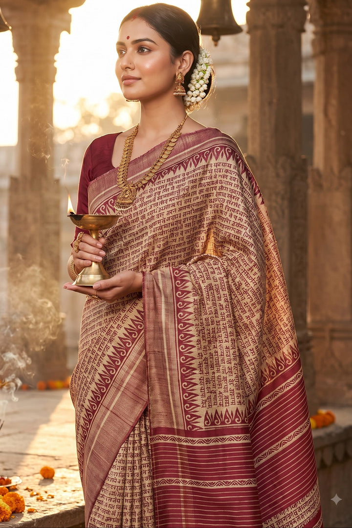 Vedic Scholar - Aabhaangi Ghicha Tussar Silk Saree