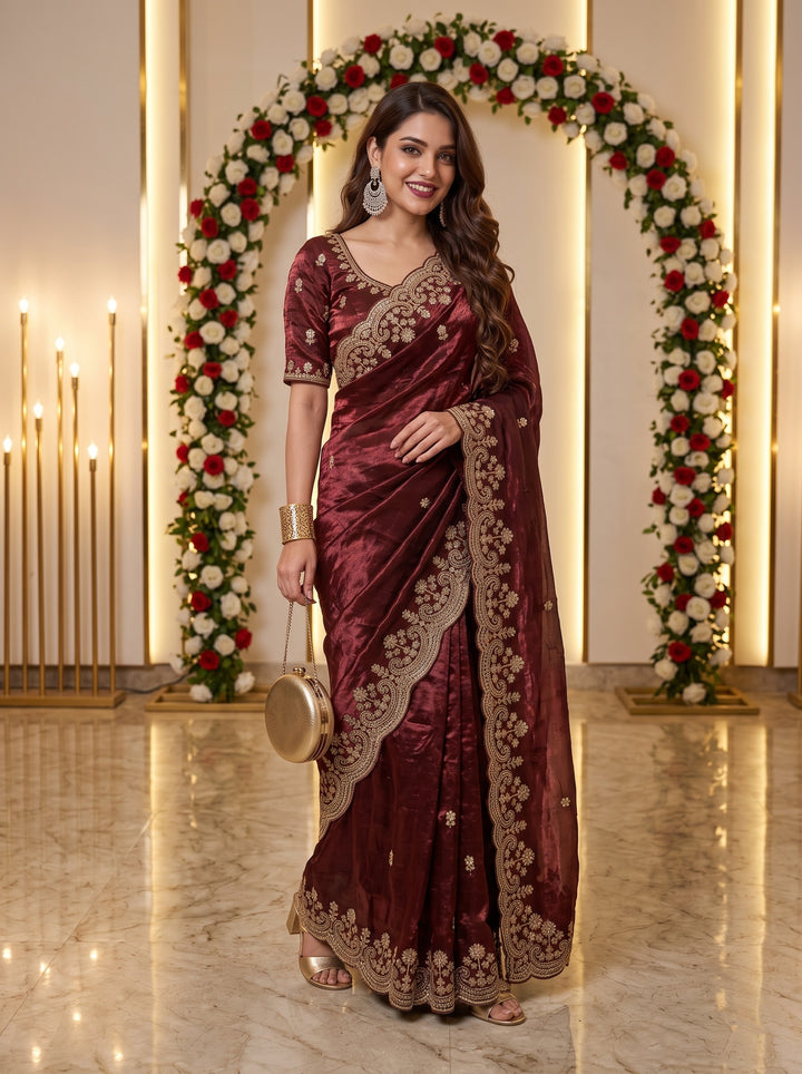 Glam Theory – Fancy Silk Saree with Sequin & Zari Embroidered
