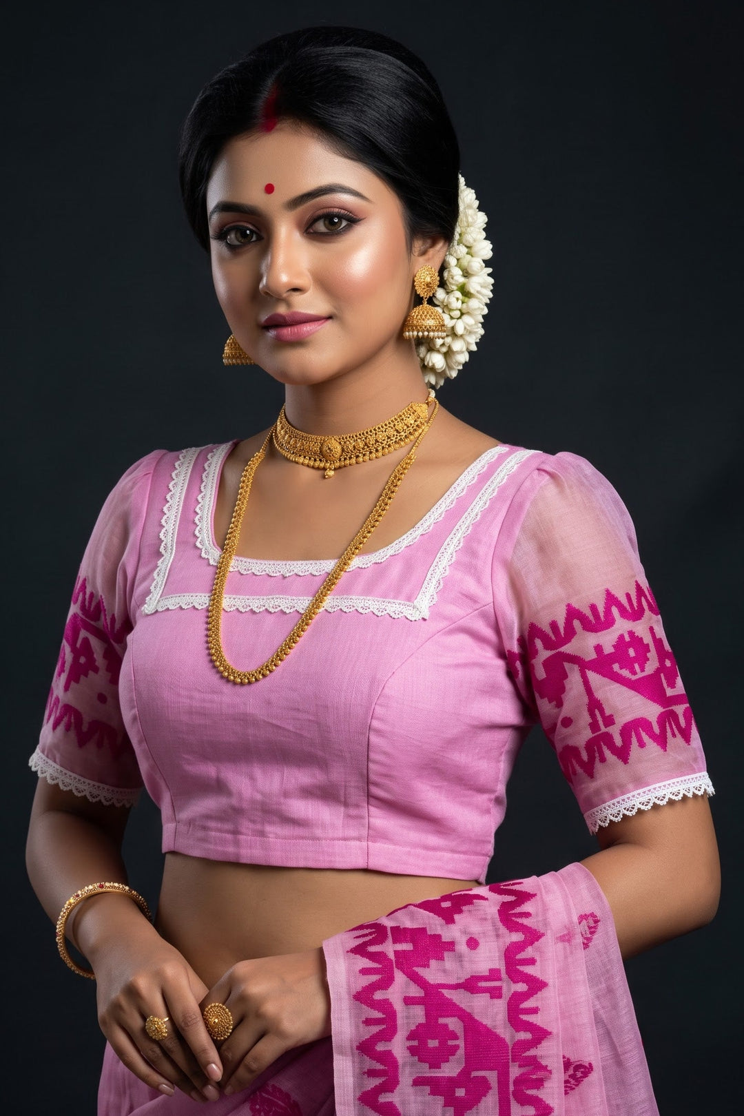Golapi Golpo Bengal Jamdani Saree With Blouse (Combo)