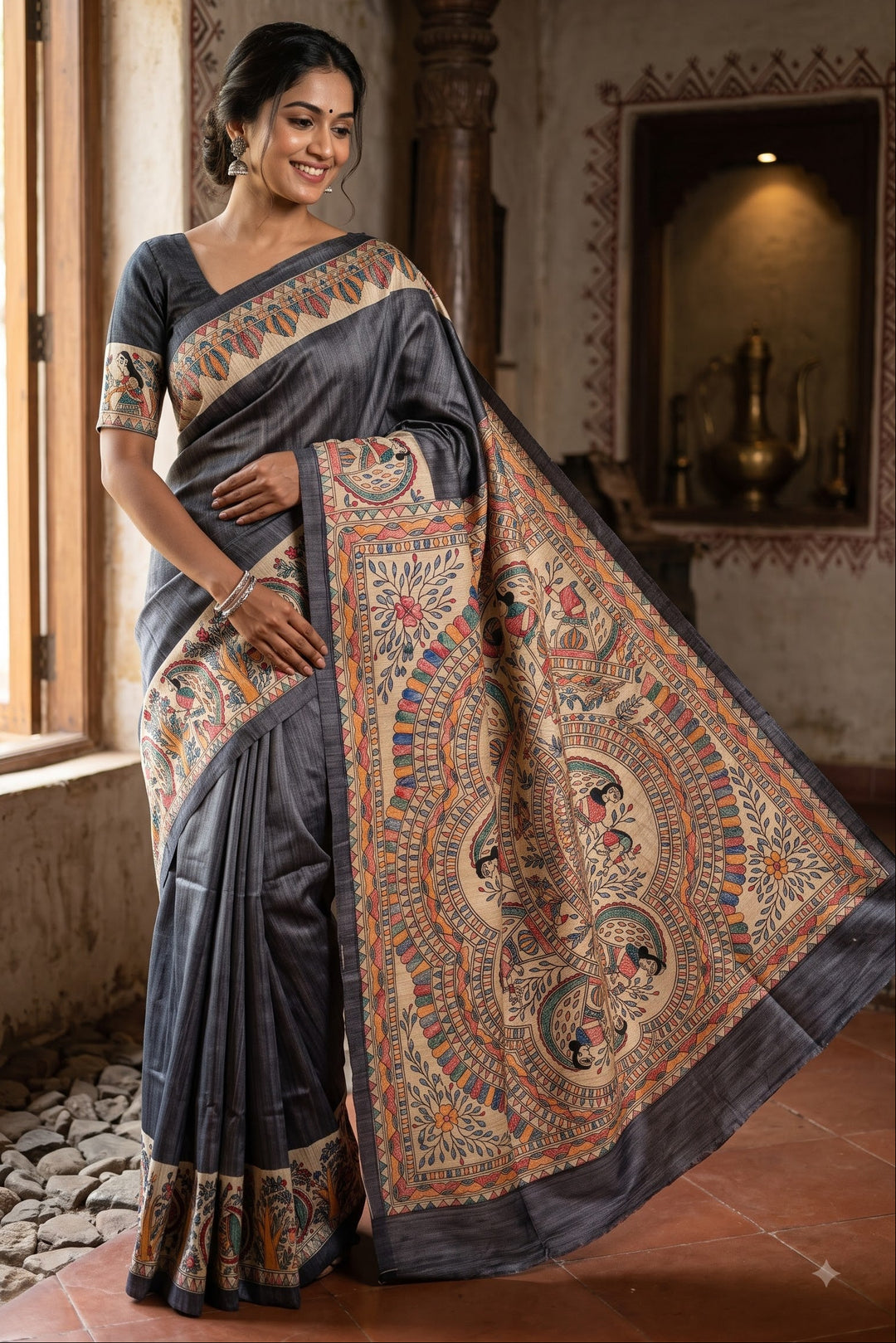 The Folk Canvas Ghicha Tussar Silk Saree