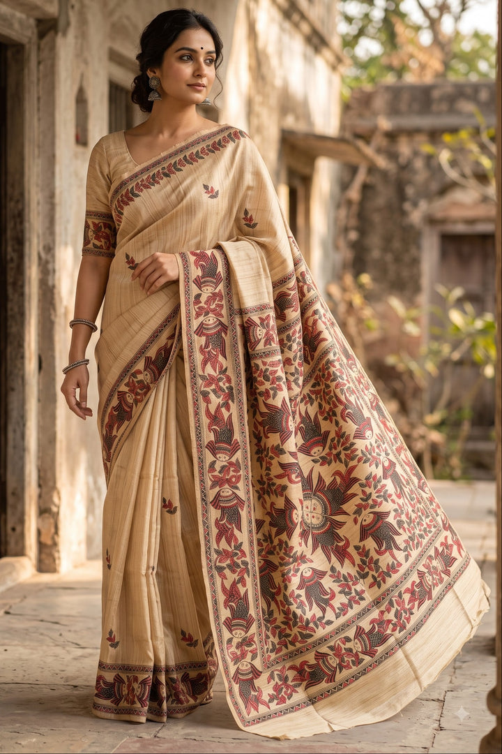 The Folk Canvas Ghicha Tussar Silk Saree