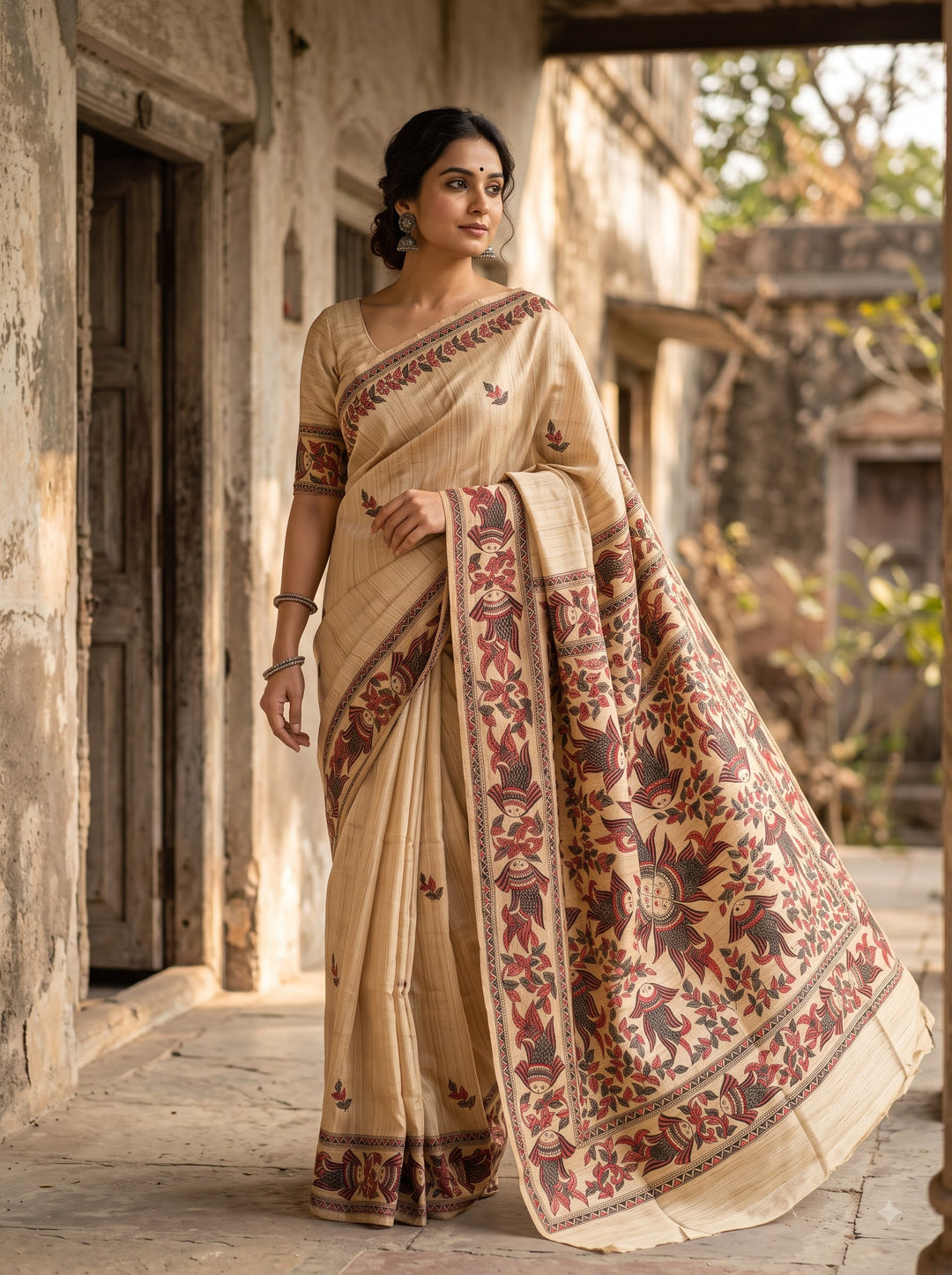 The Folk Canvas Ghicha Tussar Silk Saree