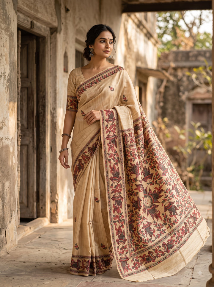 The Folk Canvas Ghicha Tussar Silk Saree