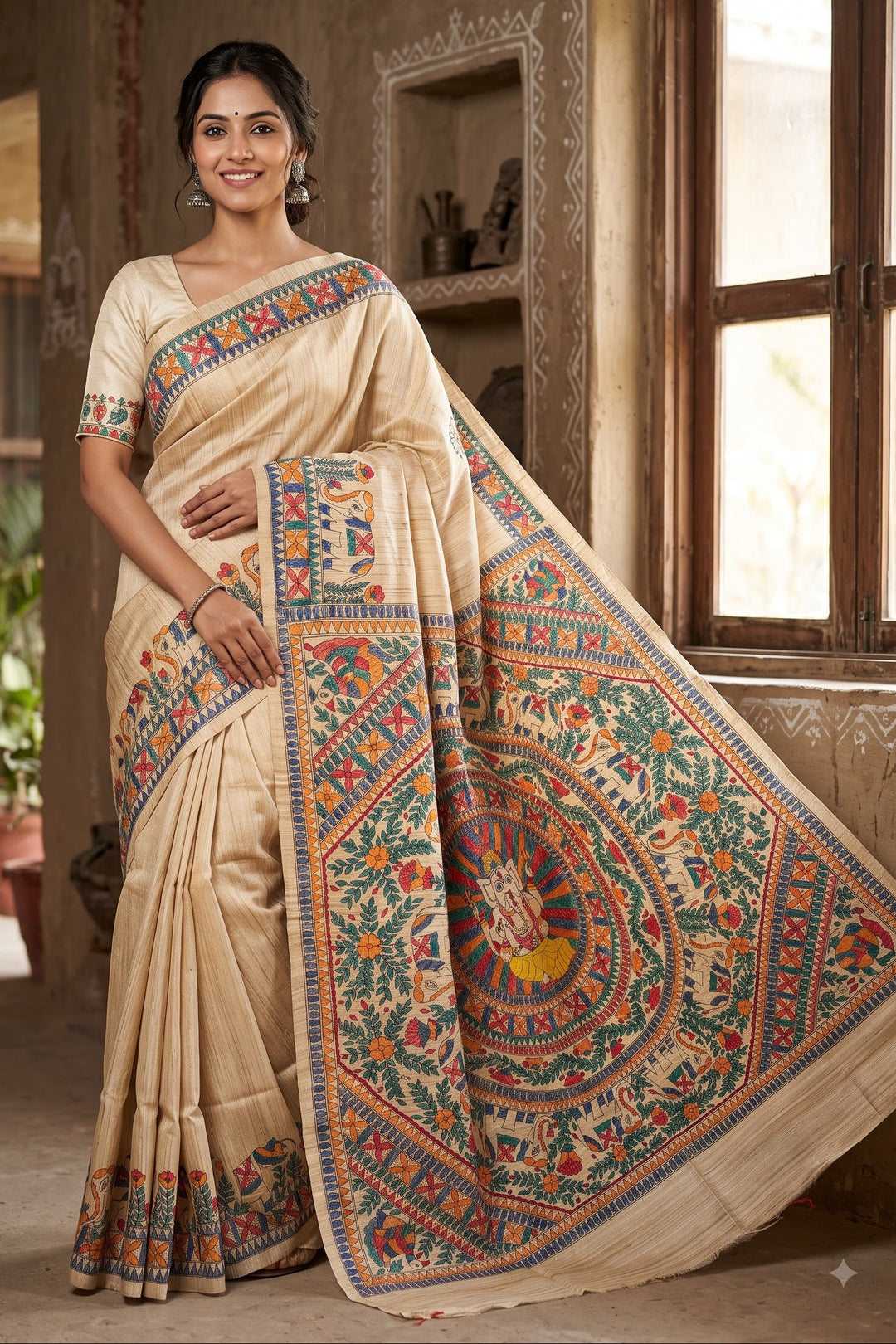 The Folk Canvas Ghicha Tussar Silk Saree