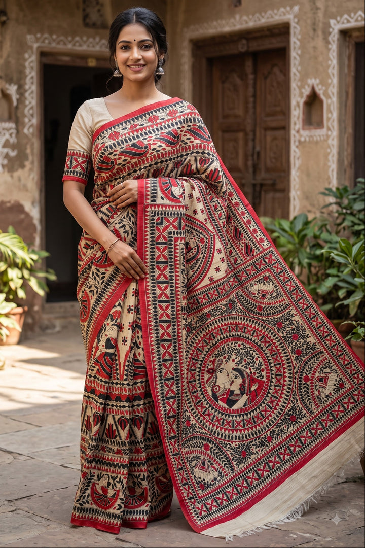 Mithila Parampara Pure Ghicha Tussar Silk Saree
