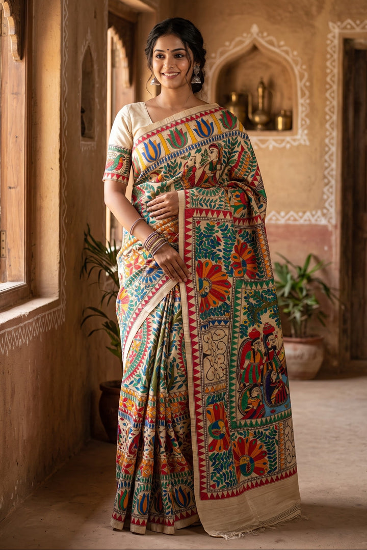 Mithila Parampara Pure Ghicha Tussar Silk Saree