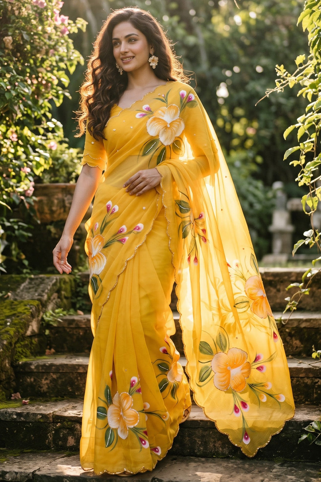 Flowers for Her Soul – Chiffon Handwork Saree with Khatli Work