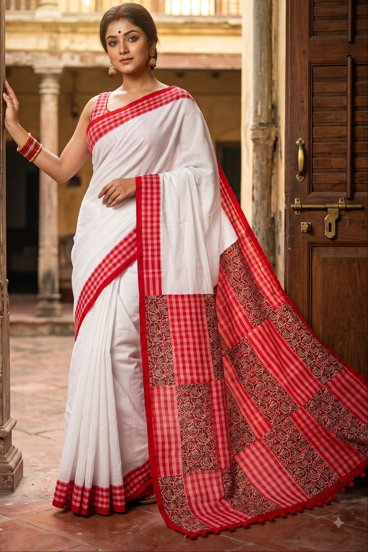 Aruneshi - Cotton Saree With  Gamcha Mismatched pallu