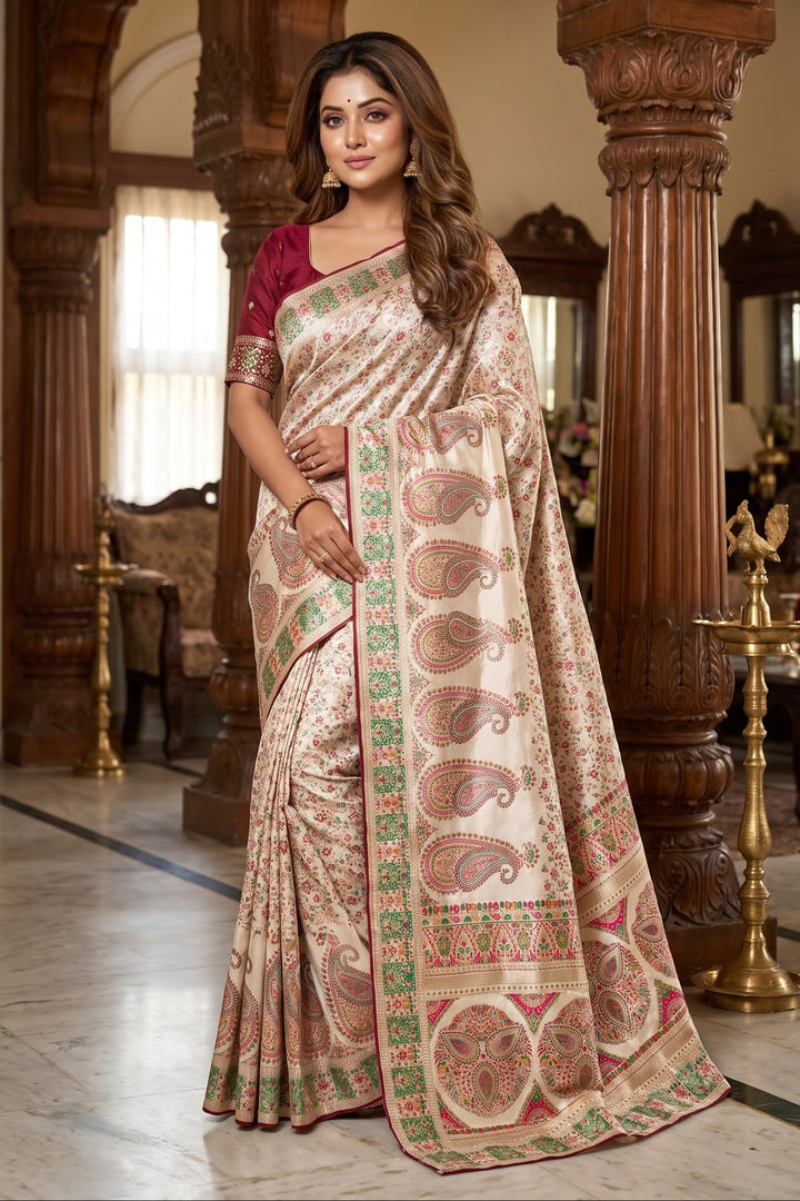 Say Less Pashmina Silk Saree with Kashmiri Work