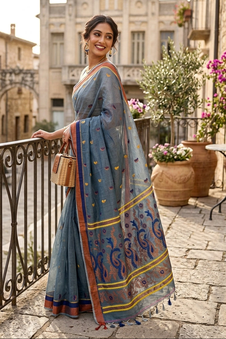 Mayura Chaya Banarasi Khadi Saree