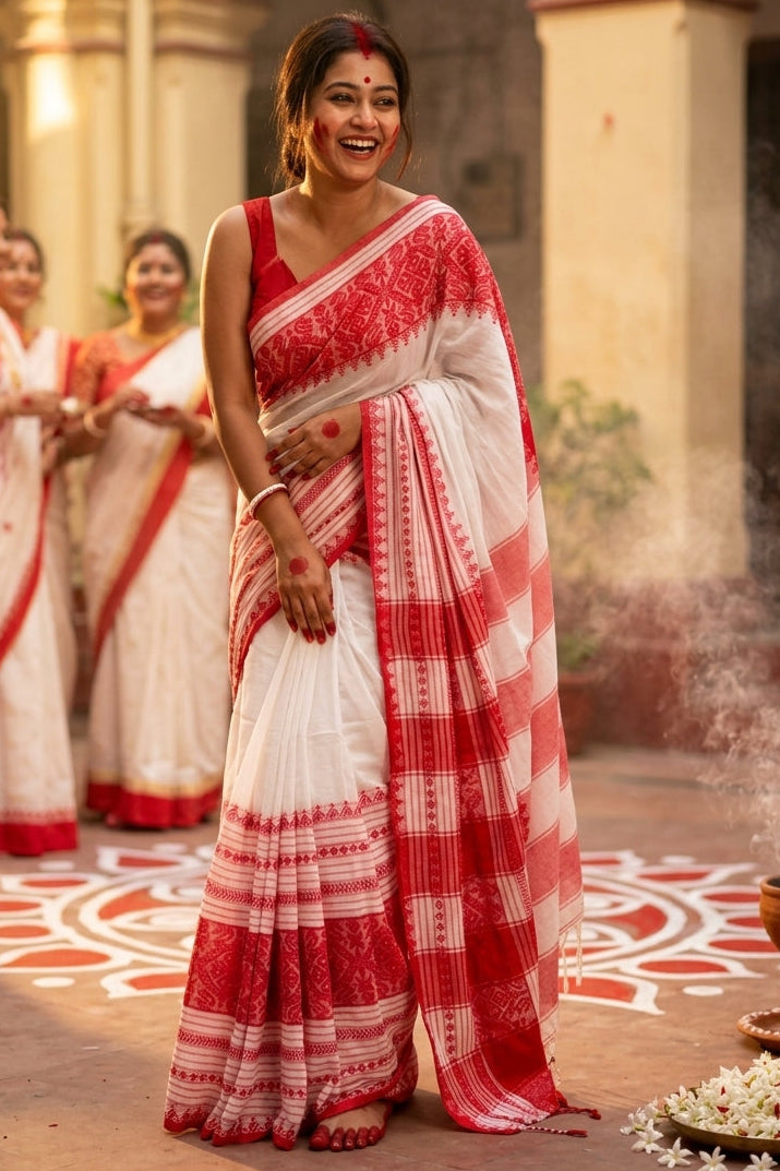 Pujor Din-khadi Jamdani Saree