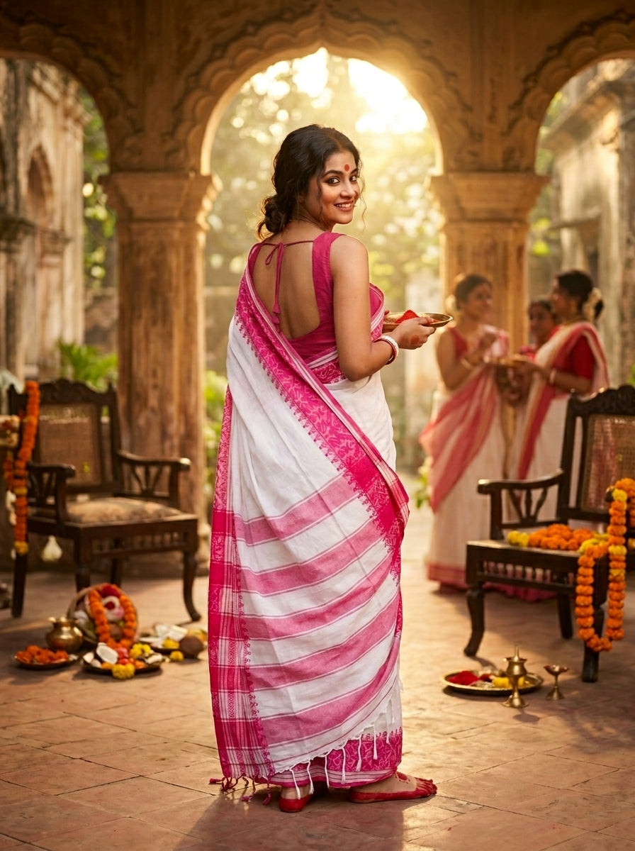 Pujor Din-khadi Jamdani Saree