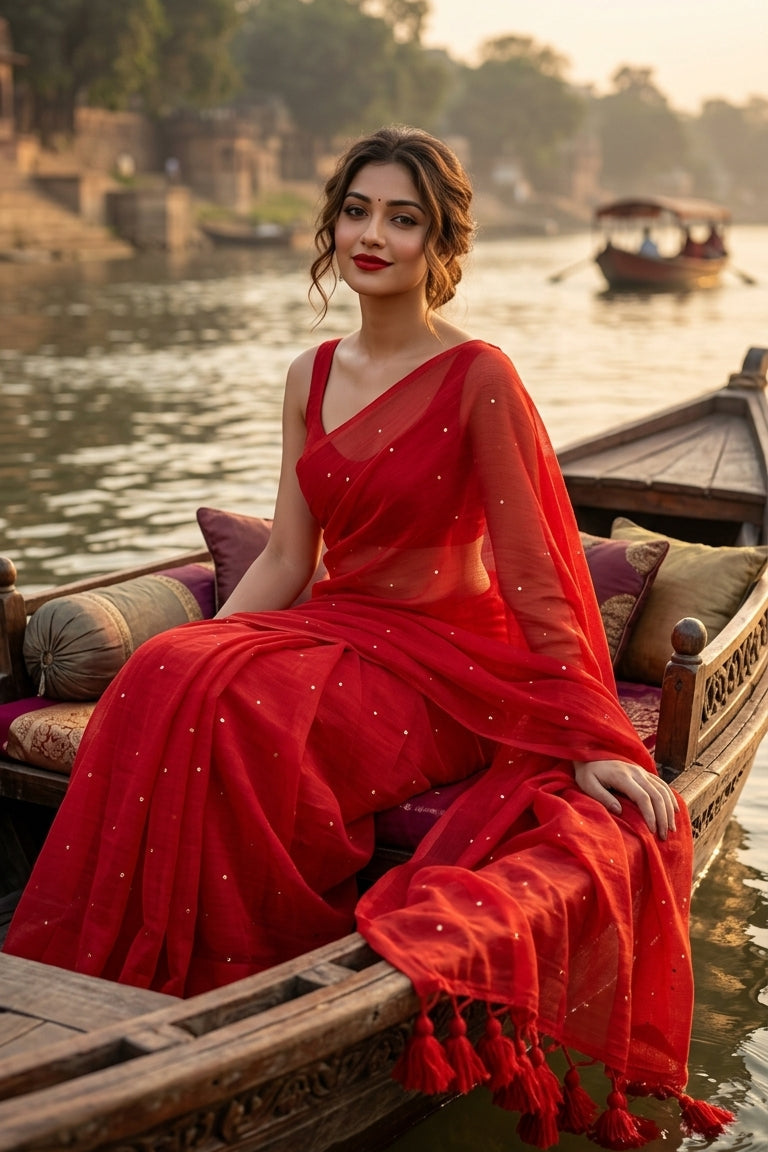 Kumkum Kavya  Khadi Cotton Sequence Saree